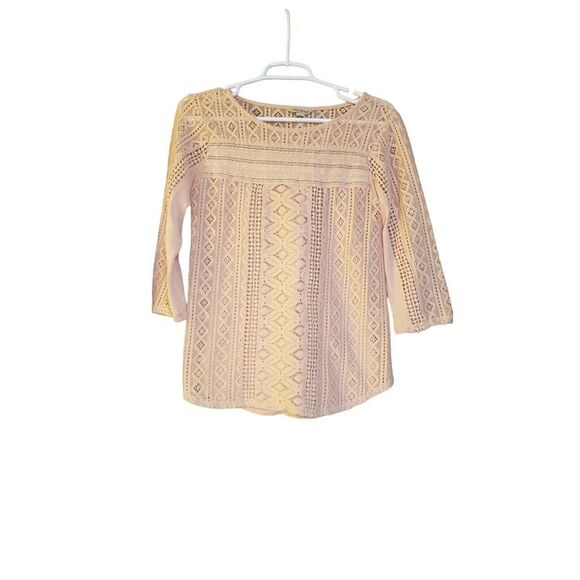Lucky Brand Tops - Lucky Brand Blouse Womens Small Peach Boho Lace‎ Shirt 3/4 Sleeves Designer